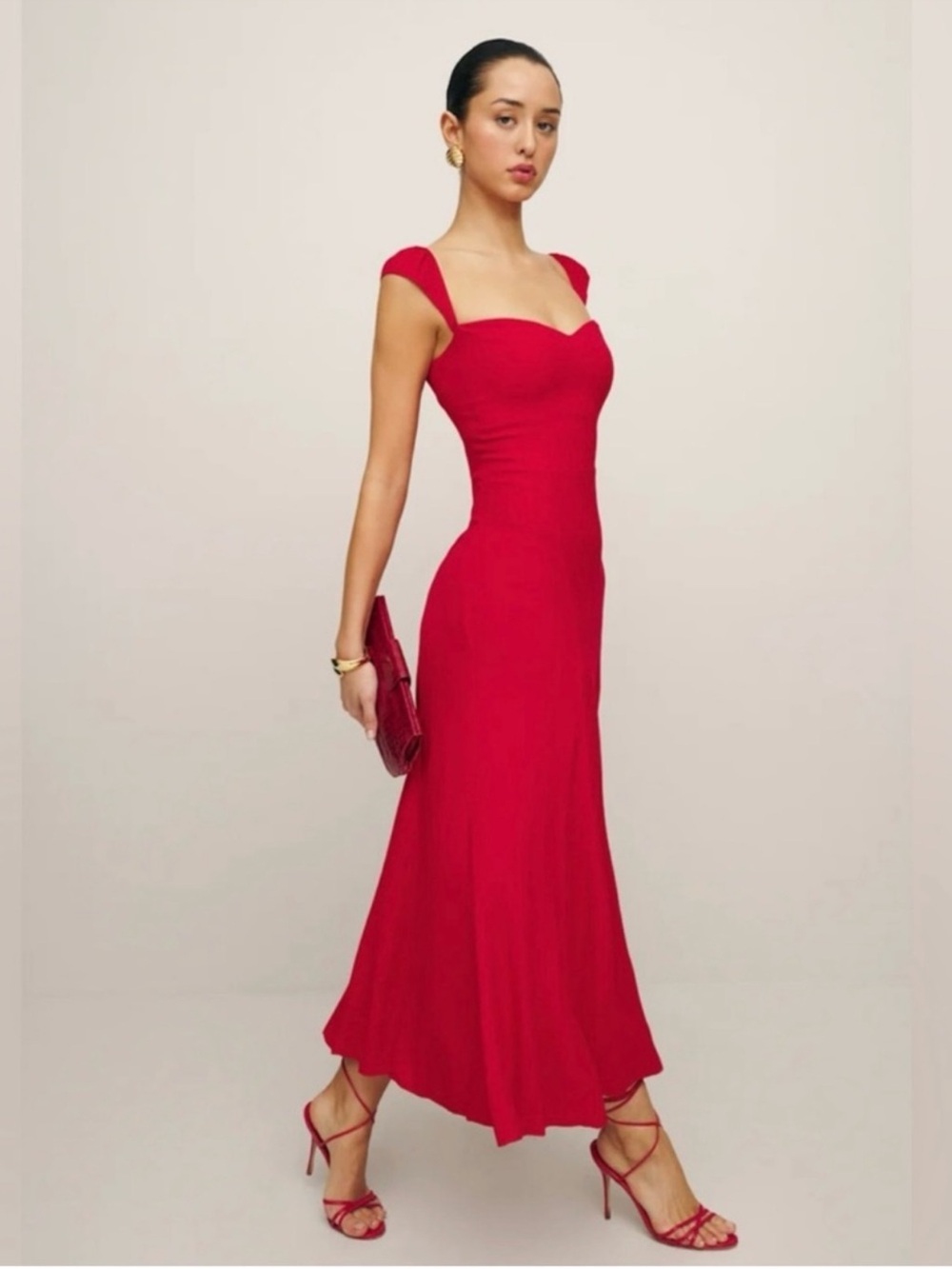 Reformation Sweetheart red Bryson Midi Dress - Elegant Women's long Dress - Picture 1 of 5